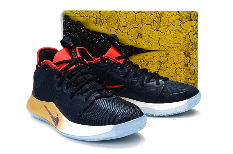 Nike Paul George III Navy Blue Yellow Red Shoes - Click Image to Close